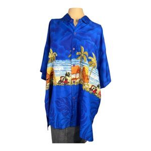Rima Beachworld Hawaiian Shirt – Royal Blue with Island Scene